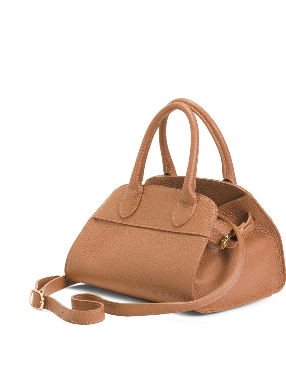 Divina Firenze Pebbled Tan Leather Dome Structured Crossbody Satchel - Picture 4 of 10